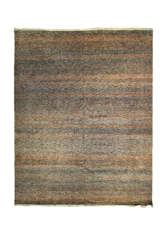 Oriental Rug Indian Handmade Area Transitional Tribal 8'0"x10'0" (8x10) Brown Geometric Gabbeh Grass Design #A34928