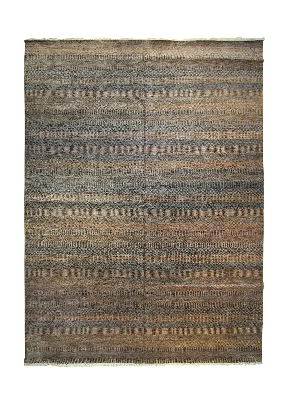 Oriental Rug Indian Handmade Area Transitional Tribal 9'0"x12'0" (9x12) Brown Geometric Gabbeh Grass Design #A34929