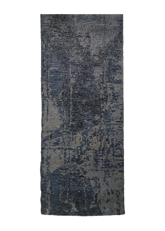 Oriental Rug Indian Handmade Runner Modern 1'11"x9'7" (2x10) Gray Loop & Pile Stripes Abstract Design #A31888