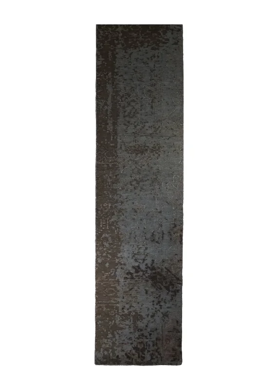 Oriental Rug Indian Handmade Runner Modern 1'10"x7'6" (2x8) Whites/Beige Loop & Pile Erased Abstract Design #A31887