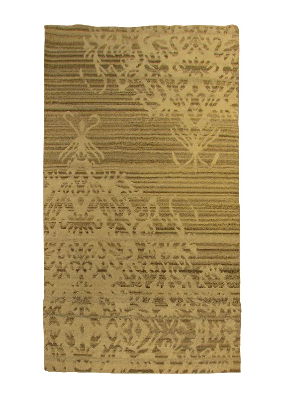 Oriental Rug Indian Handmade Runner Modern 3'1"x6'0" (3x6) Whites/Beige Geometric Abstract Design #A30203