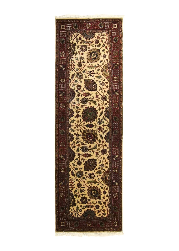 Oriental Rug Indian Handmade Runner Traditional 2'7"x8'2" (3x8) Whites/Beige Red Floral Design #A19910