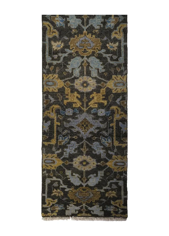 Oriental Rug Indian Handmade Runner Transitional 2'6"x10'0" (3x10) Gray Yellow/Gold Geometric Design #A31405