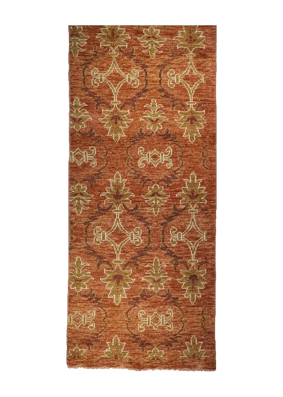 Oriental Rug Indian Handmade Runner Transitional 3'1"x14'11" (3x15) Red Yellow/Gold Geometric Design #A30313