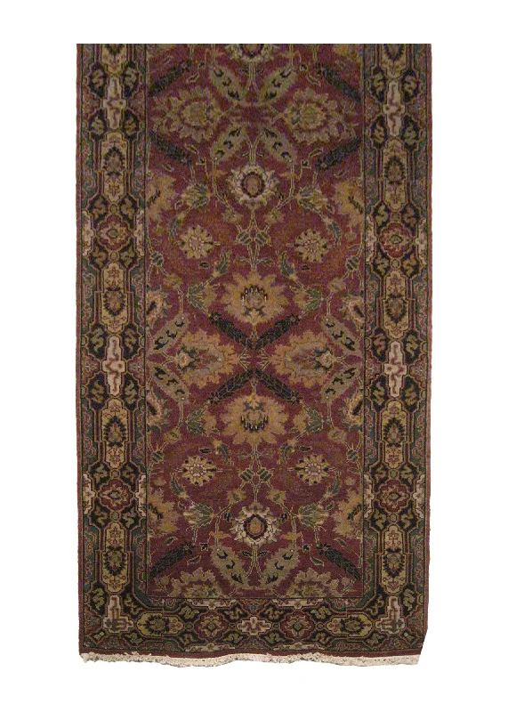 Oriental Rug Indian Handmade Runner Transitional 3'1"x8'1" (3x8) Red Black Tea Washed Design #A20097