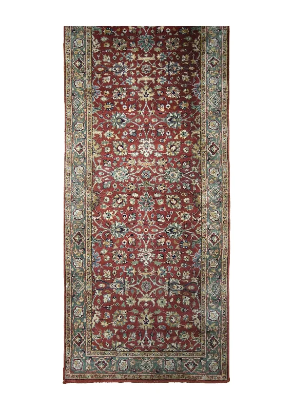 Oriental Rug Indian Handmade Runner Transitional 2'6"x9'2" (3x9) Red Green Floral Design #A31169