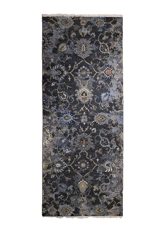 Oriental Rug Indian Handmade Runner Transitional 4'0"x9'11" (4x10) Gray Soumak Oushak Design #A34638