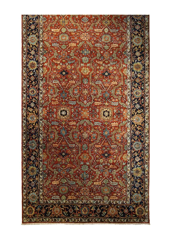 Oriental Rug Indian Handmade Runner Transitional Tribal 5'11"x16'0" (6x16) Red Geometric Heriz Design #A30591