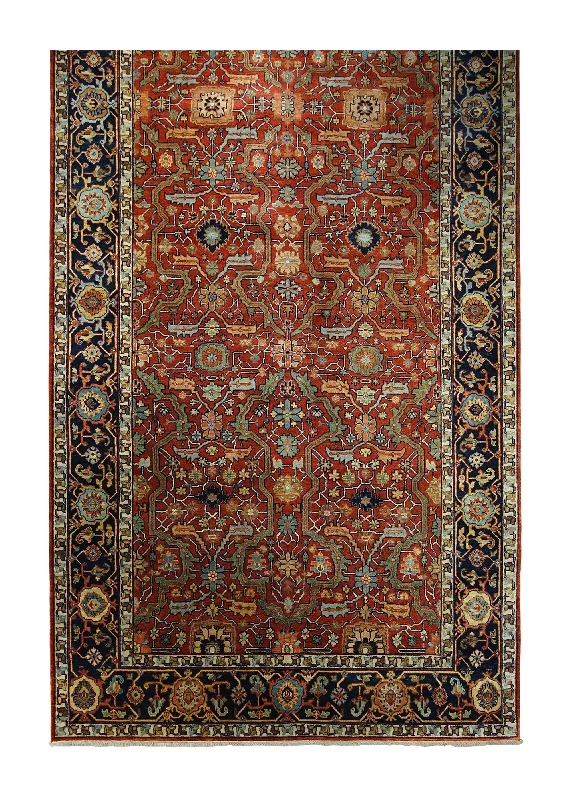 Oriental Rug Indian Handmade Runner Transitional Tribal 6'1"x19'10" (6x20) Red Geometric Heriz Design #A30593