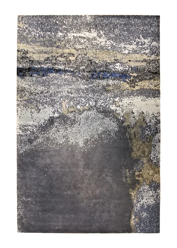 Oriental Rug Indian Handmade Area Modern 12'0"x18'4" (12x18) Gray Abstract Splatter Design #A34662