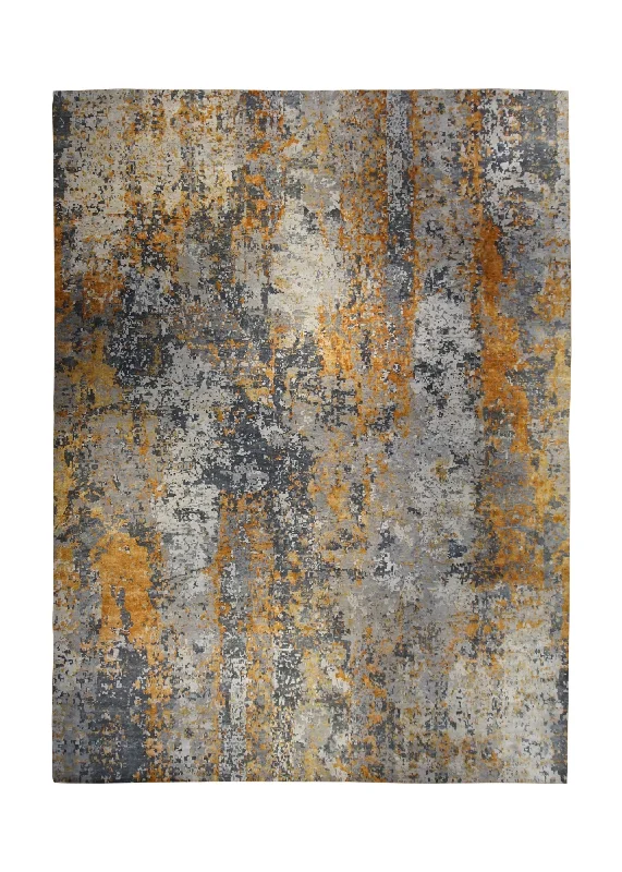 Oriental Rug Indian Handmade Area Modern 13'0"x18'0" (13x18) Orange Blue Abstract Splatter Design #A34903