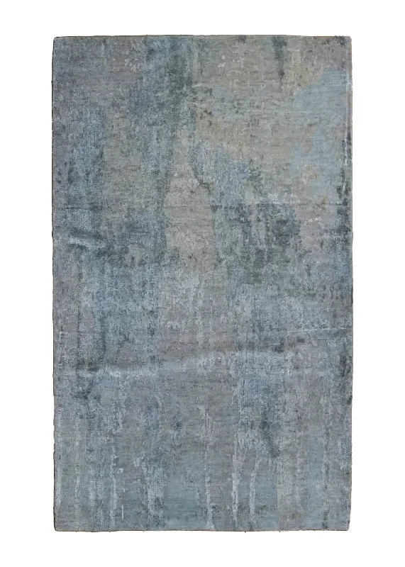 Oriental Rug Indian Handmade Area Modern Neutral 2'11"x4'10" (3x5) Blue Whites/Beige Abstract Splatter Design #A34539