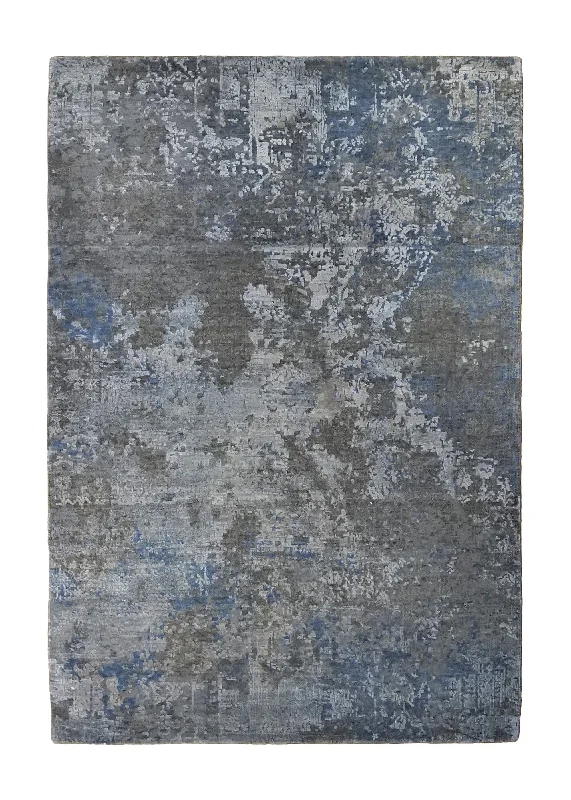 Oriental Rug Indian Handmade Area Modern Neutral 4'0"x6'0" (4x6) Gray Blue Abstract Splatter Design #A34577