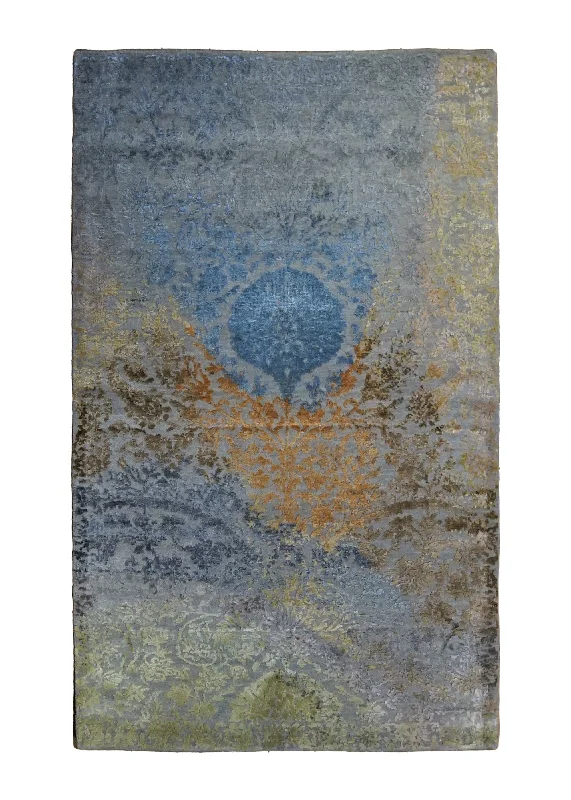 Oriental Rug Indian Handmade Area Transitional 3'0"x5'2" (3x5) Blue Orange Abstract Design #A34537