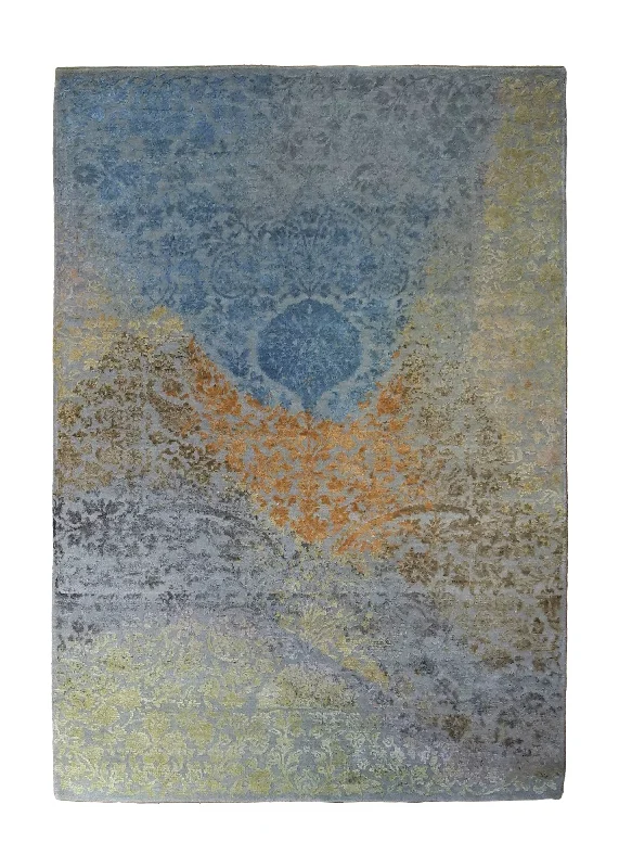 Oriental Rug Indian Handmade Area Transitional 4'2"x6'1" (4x6) Blue Orange Abstract Design #A34579