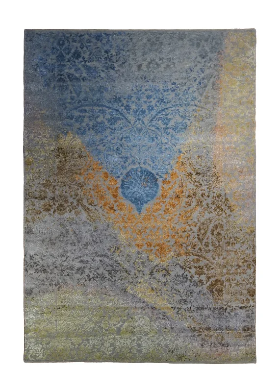 Oriental Rug Indian Handmade Area Transitional 4'11"x7'2" (5x7) Blue Orange Abstract Design #A34584