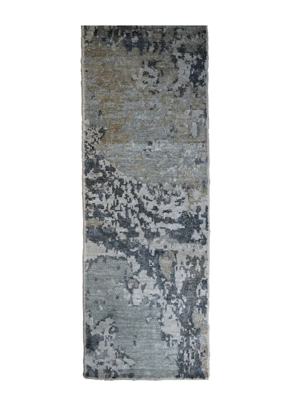 Oriental Rug Indian Handmade Runner Modern 1'9"x6'7" (2x7) Gray Yellow/Gold Splatter Abstract Design #A31000