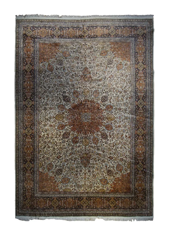 Oriental Rug Pakistani Handmade Area Traditional 9'11"x14'3" (10x14) Orange Whites/Beige Floral Design #A34394