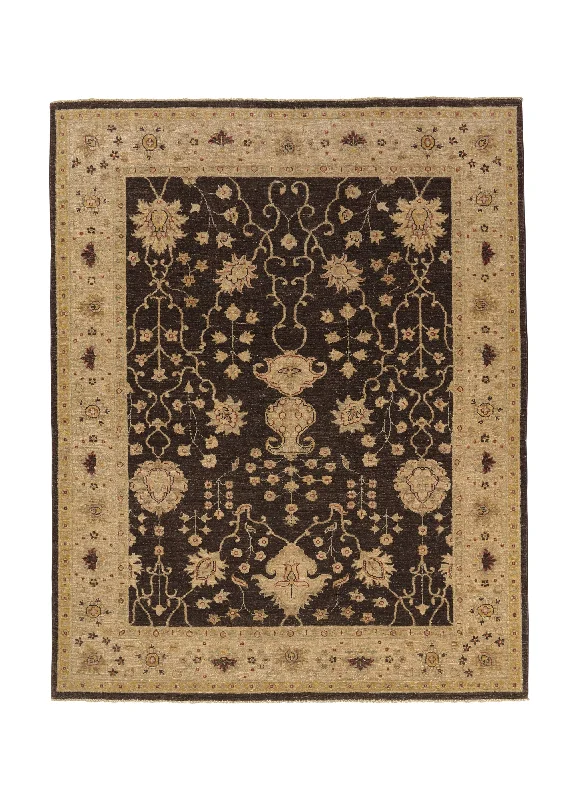 Oriental Rug Pakistani Handmade Area Transitional 4'9"x6'2" (5x6) Brown Whites/Beige Floral Oushak Design #32916