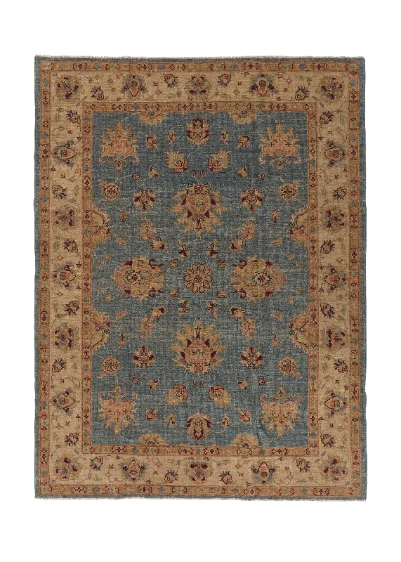 Oriental Rug Pakistani Handmade Area Transitional 5'1"x6'8" (5x7) Blue Whites/Beige Floral Oushak Design #35436