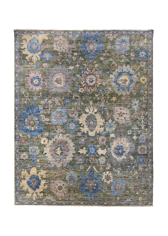 Oriental Rug Pakistani Handmade Area Transitional 7'11"x9'9" (8x10) Green Blue Oushak Design #A34463