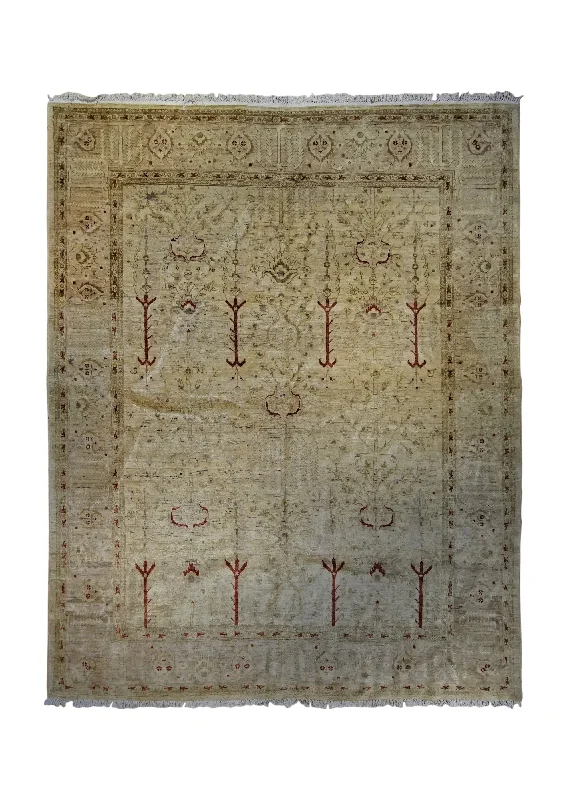 Oriental Rug Pakistani Handmade Area Transitional 7'11"x9'7" (8x10) Whites/Beige Antique Washed Tree of Life Design #A34495