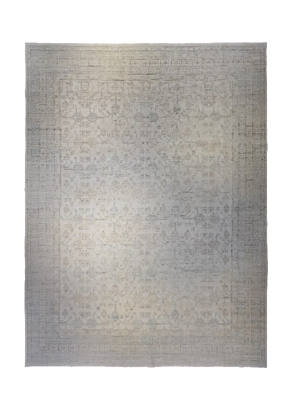 Oriental Rug Pakistani Handmade Area Transitional Neutral 10'1"x13'7" (10x14) Whites/Beige Blue Geometric Pomegranate Distressed Khotan Design #A34383