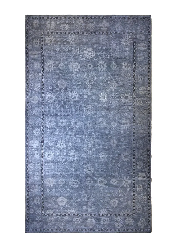 Oriental Rug Pakistani Handmade Area Transitional Neutral 8'0"x14'0" (8x14) Blue Oushak Design #A34917