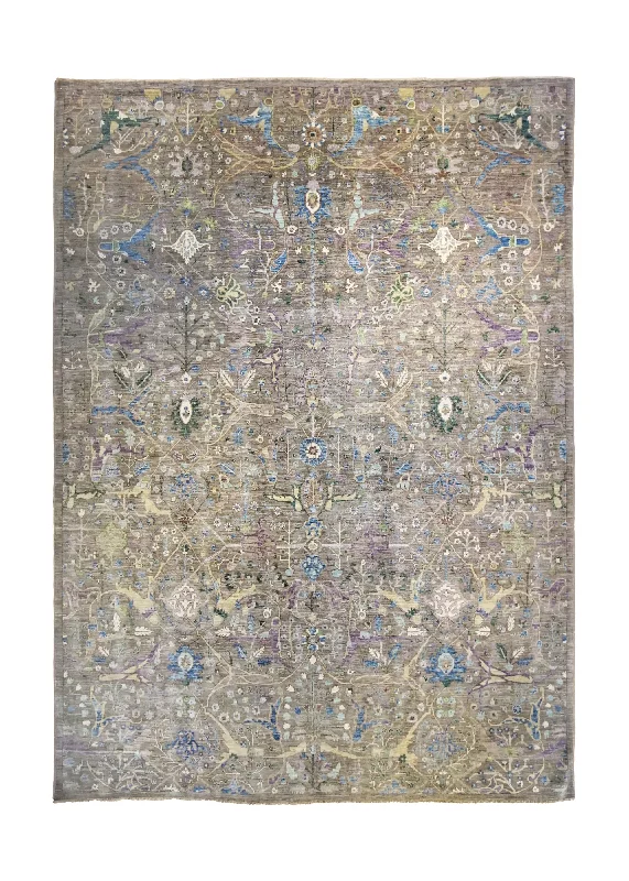 Oriental Rug Pakistani Handmade Area Transitional Neutral 8'10"x12'0" (9x12) Gray Purple Floral Mostofi Heriz Design #A34633