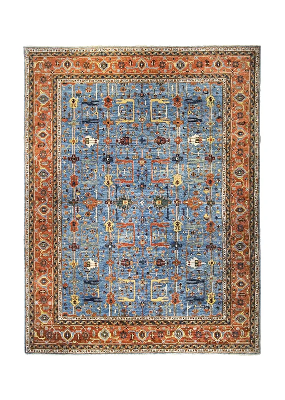 Oriental Rug Pakistani Handmade Area Transitional Tribal 9'10"x12'11" (10x13) Blue Red Tree of Life Heriz Design #A34617