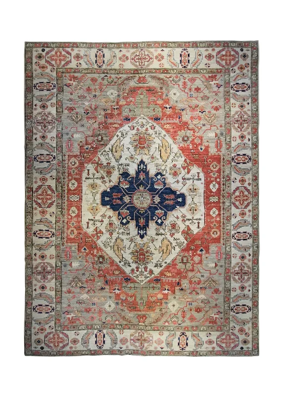 Oriental Rug Pakistani Handmade Area Transitional Tribal 10'3"x13'9" (10x14) Red Geometric Heriz Design #A34384