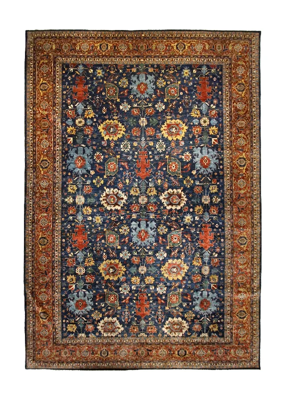 Oriental Rug Pakistani Handmade Area Transitional Tribal 12'4"x17'9" (12x18) Blue Red Heriz Design #A34598