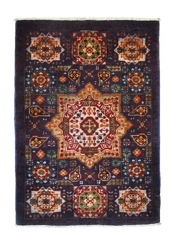 Oriental Rug Pakistani Handmade Area Transitional Tribal 2'0"x2'11" (2x3) Blue Orange Mamluk Design #A34696