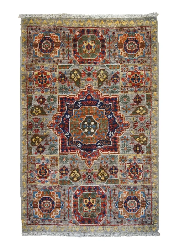 Oriental Rug Pakistani Handmade Area Transitional Tribal 1'11"x3'0" (2x3) Whites/Beige Green Mamluk Design #A34699