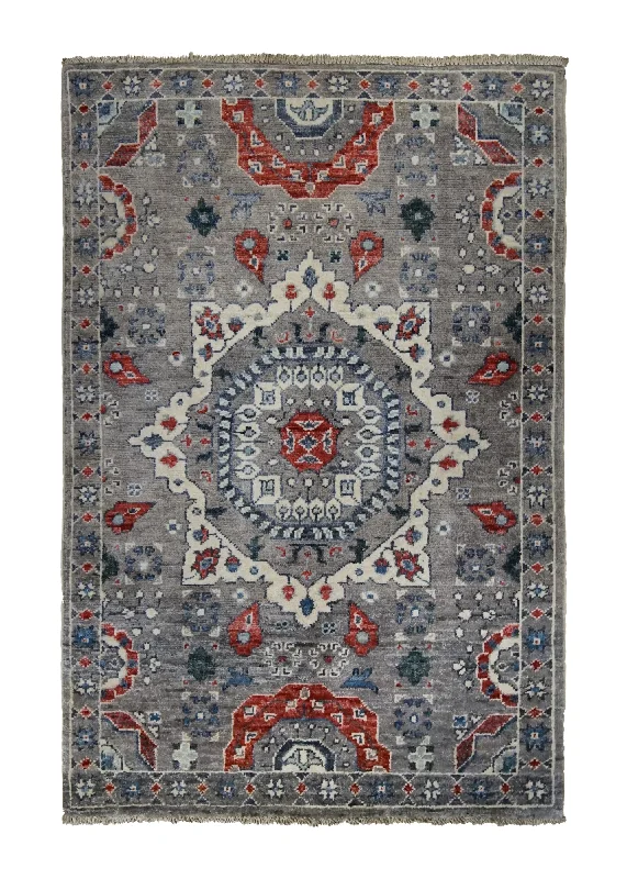 Oriental Rug Pakistani Handmade Area Transitional Tribal 2'8"x3'11" (3x4) Gray Mamluk Design #A34703