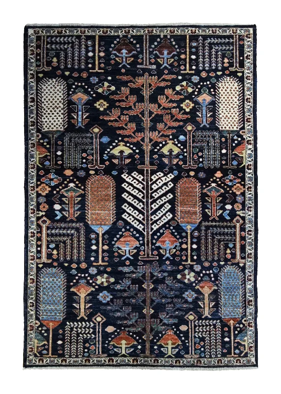 Oriental Rug Pakistani Handmade Area Transitional Tribal 4'1"x5'11" (4x6) Blue Tree of Life Bakhshayesh Design #A34931