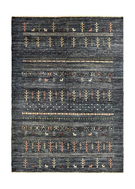 Oriental Rug Pakistani Handmade Area Transitional Tribal 6'4"x8'9" (6x9) Gray Open Pictorial Animals Gabbeh Design #A34472