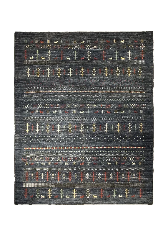 Oriental Rug Pakistani Handmade Area Transitional Tribal 8'2"x10'0" (8x10) Gray Open Pictorial Animals Gabbeh Design #A34462