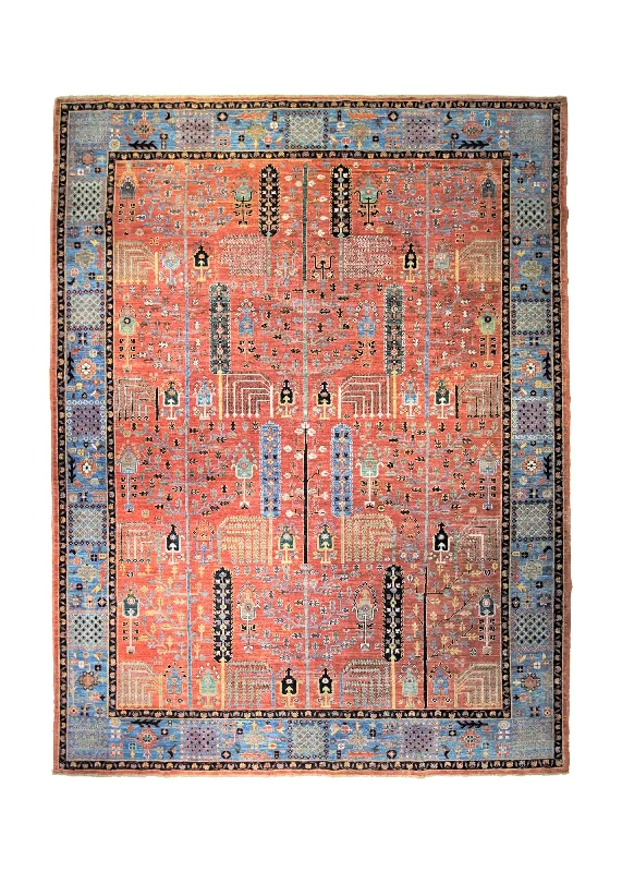 Oriental Rug Pakistani Handmade Area Transitional Tribal 9'2"x11'10" (9x12) Red Blue Tree of Life Bakhshayesh Design #A34619