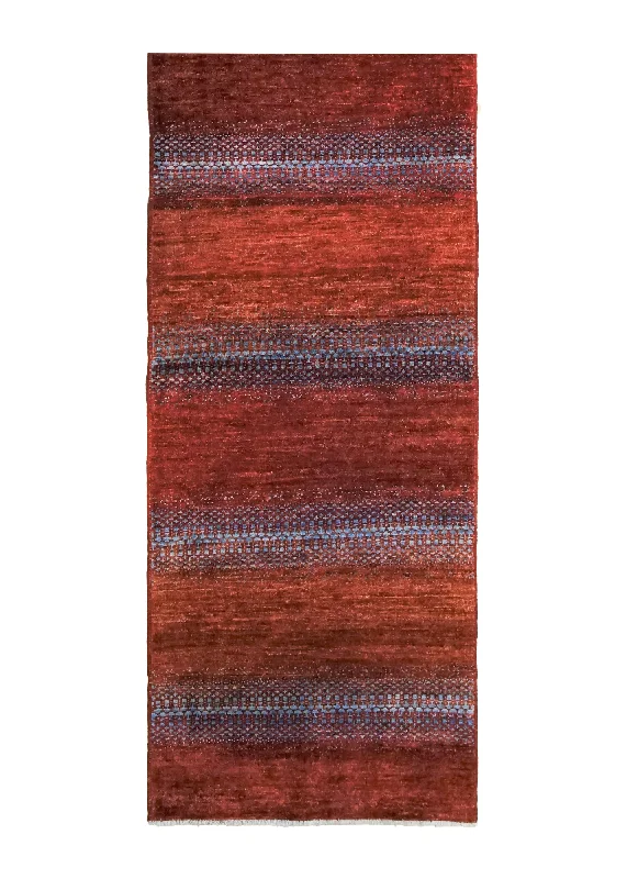 Oriental Rug Pakistani Handmade Runner Modern Traditional 2'10"x11'7" (3x12) Red Stripes Gabbeh Design #A34934