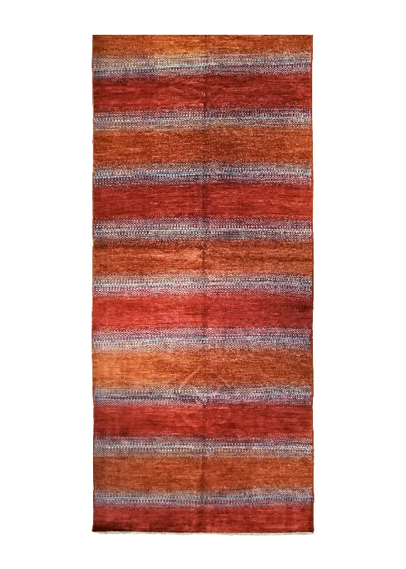 Oriental Rug Pakistani Handmade Runner Modern Traditional 5'8"x19'1" (6x19) Red Stripes Gabbeh Design #A34935