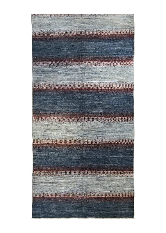 Oriental Rug Pakistani Handmade Runner Modern Transitional 5'5"x15'11" (5x16) Blue Stripes Gabbeh Design #A34936