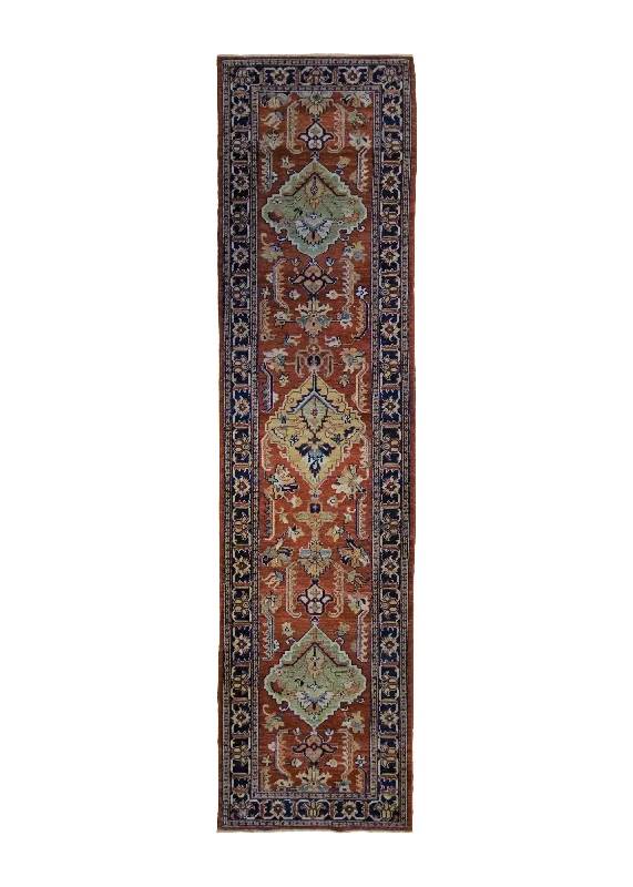 Oriental Rug Pakistani Handmade Runner Traditional 2'11"x11'7" (3x12) Green Geometric Design #A34653