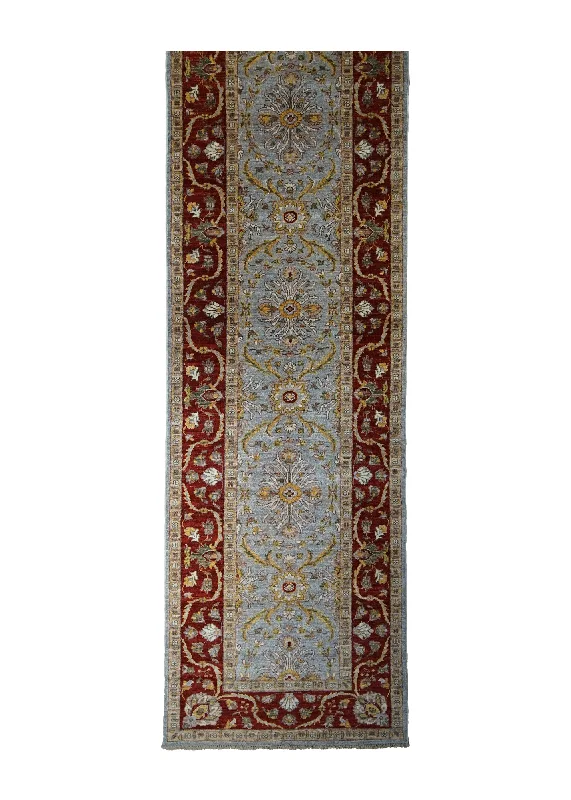 Oriental Rug Pakistani Handmade Runner Transitional 2'8"x9'7" (3x10) Blue Red Antique Washed Oushak Floral Design #A31095