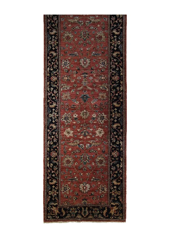 Oriental Rug Pakistani Handmade Runner Transitional 2'9"x9'8" (3x10) Red Blue Floral Design #A30432