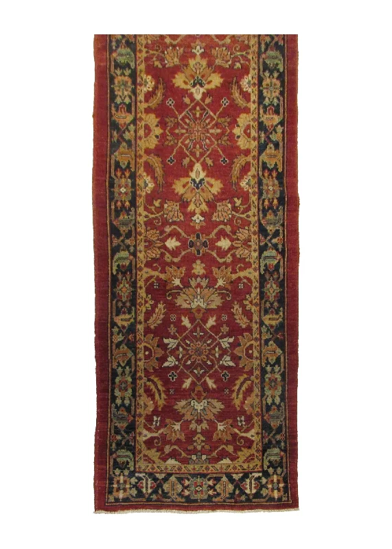 Oriental Rug Pakistani Handmade Runner Transitional 2'7"x11'6" (3x12) Red Antique Washed Oushak Floral Design #A30521