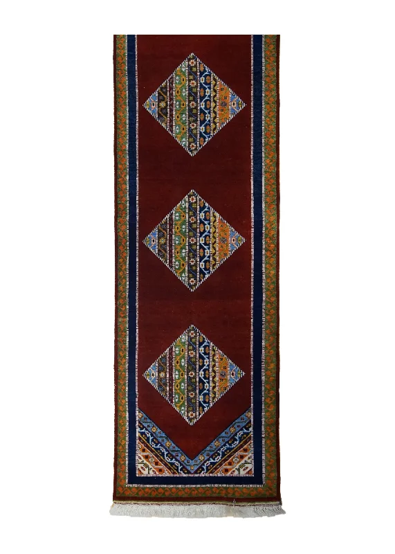 Oriental Rug Pakistani Handmade Runner Transitional 2'8"x12'8" (3x13) Red Multi-color Geometric Design #A31678