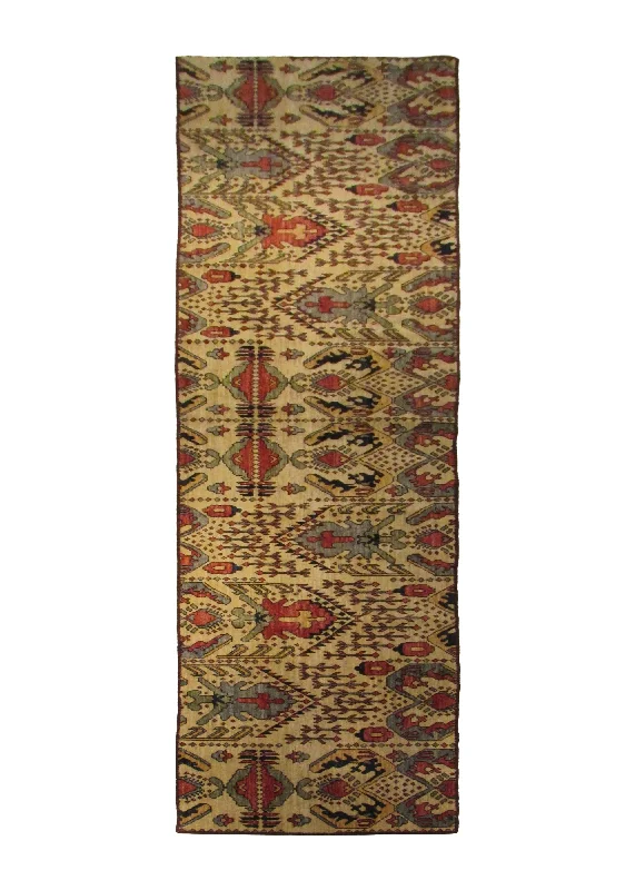 Oriental Rug Pakistani Handmade Runner Transitional 2'7"x12'10" (3x13) Whites/Beige Red Samarkand Geometric Design #A30600