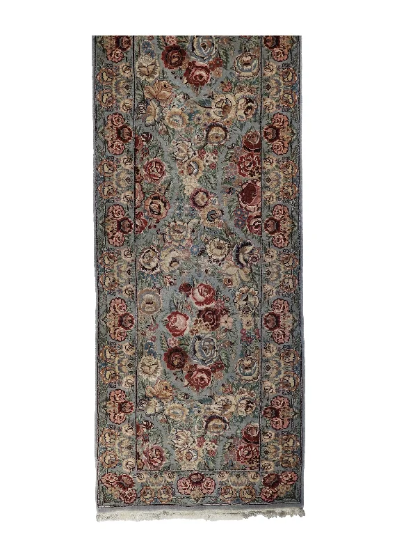 Oriental Rug Pakistani Handmade Runner Transitional 2'7"x15'8" (3x16) Gray Pink Floral Design #A30525