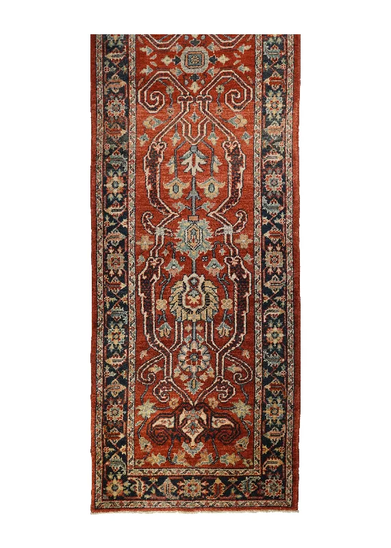 Oriental Rug Pakistani Handmade Runner Transitional 2'8"x22'0" (3x22) Red Antique Washed Oushak Floral Design #A30522